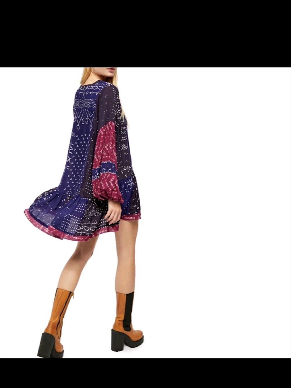 Free People Boho Shibory Tunic Shirtdress Indigo Combo XS - Picture 4 of 16